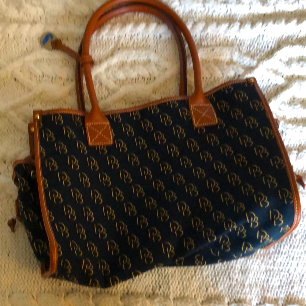 Dooney & Bourke Navy Signature Tote with Brown Trim